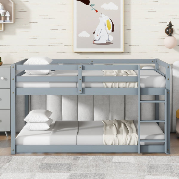 English Elm Solid Rubberwood Twin-Over-Twin Bunk Bed With Ladder – Sturdy, Space-Saving Design In Grey Finish W504P191644-GIGA