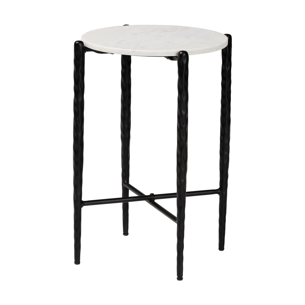 Baxton Studio Baxton Caledon Marble Side Table — Hand‑Forged Hammered Steel Frame, Compact Round Accent, Fully Assembled FUR6881-Marble Top Hammer Round-ET