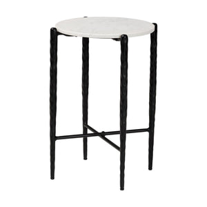 Baxton Studio Baxton Caledon Marble Side Table — Hand‑Forged Hammered Steel Frame, Compact Round Accent, Fully Assembled FUR6881-Marble Top Hammer Round-ET