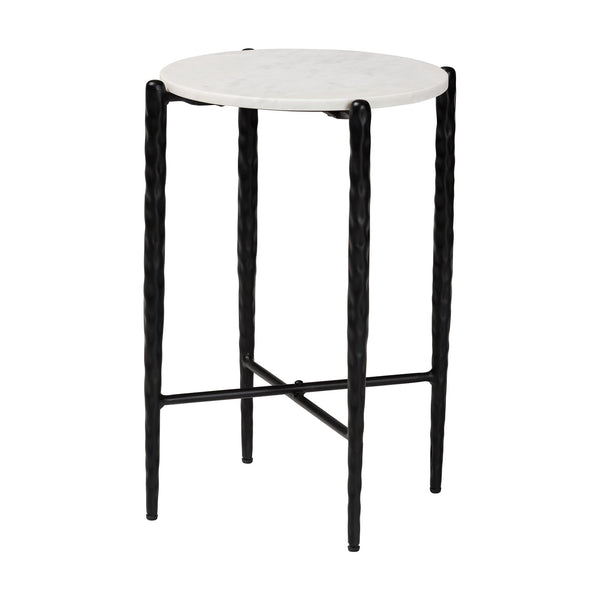 Baxton Studio Baxton Caledon Marble Side Table — Hand‑Forged Hammered Steel Frame, Compact Round Accent, Fully Assembled FUR6881-Marble Top Hammer Round-ET