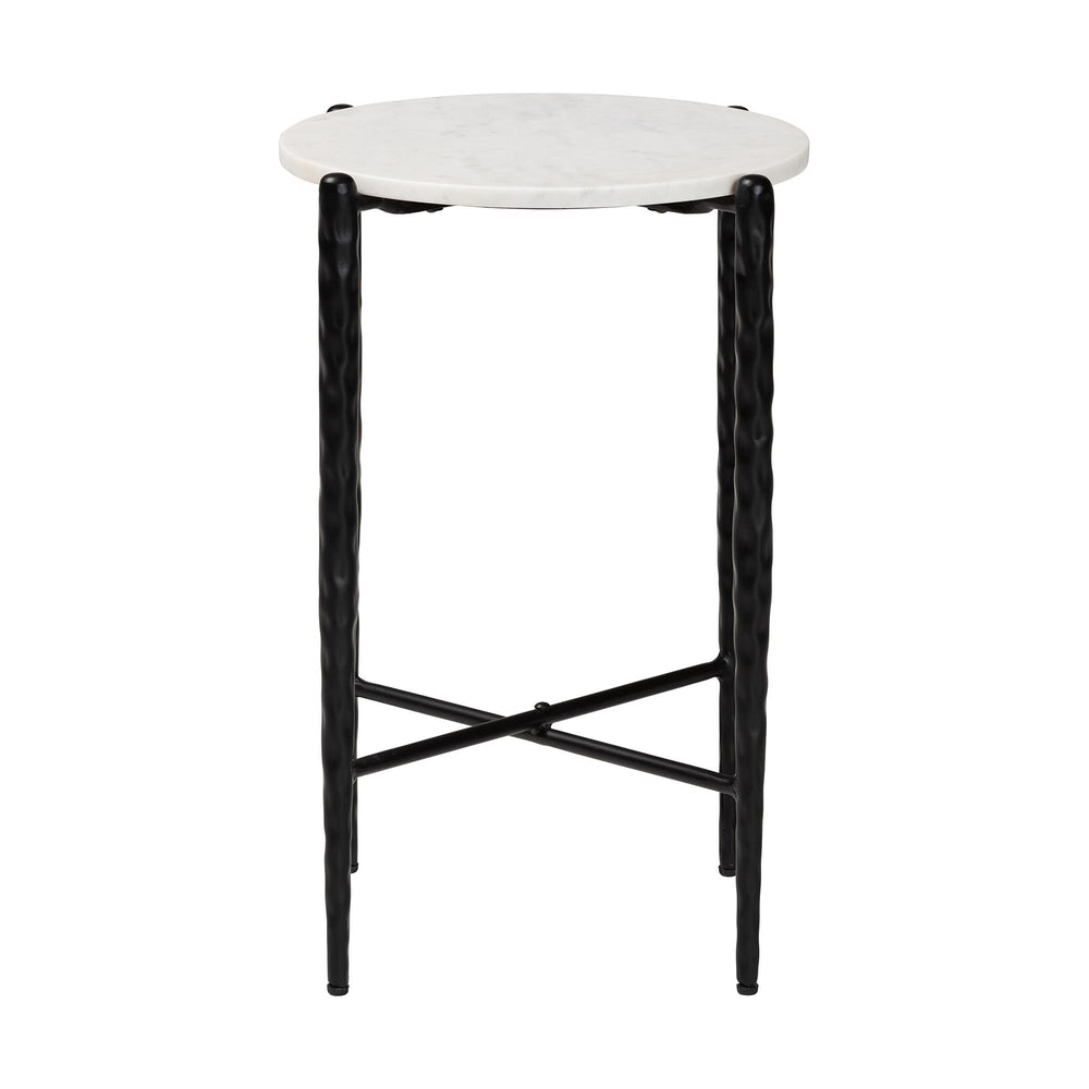 Baxton Studio Baxton Caledon Marble Side Table — Hand‑Forged Hammered Steel Frame, Compact Round Accent, Fully Assembled FUR6881-Marble Top Hammer Round-ET