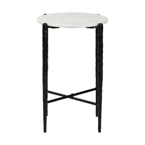 Baxton Studio Baxton Caledon Marble Side Table — Hand‑Forged Hammered Steel Frame, Compact Round Accent, Fully Assembled FUR6881-Marble Top Hammer Round-ET