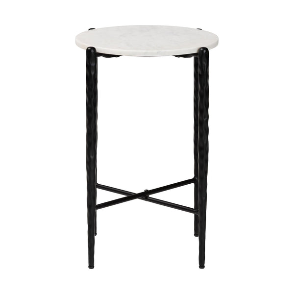 Baxton Studio Baxton Caledon Marble Side Table — Hand‑Forged Hammered Steel Frame, Compact Round Accent, Fully Assembled FUR6881-Marble Top Hammer Round-ET