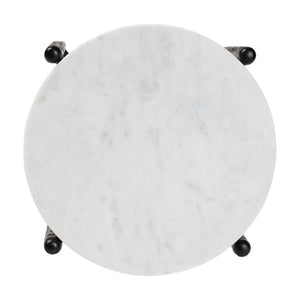 Baxton Studio Baxton Caledon Marble Side Table — Hand‑Forged Hammered Steel Frame, Compact Round Accent, Fully Assembled FUR6881-Marble Top Hammer Round-ET