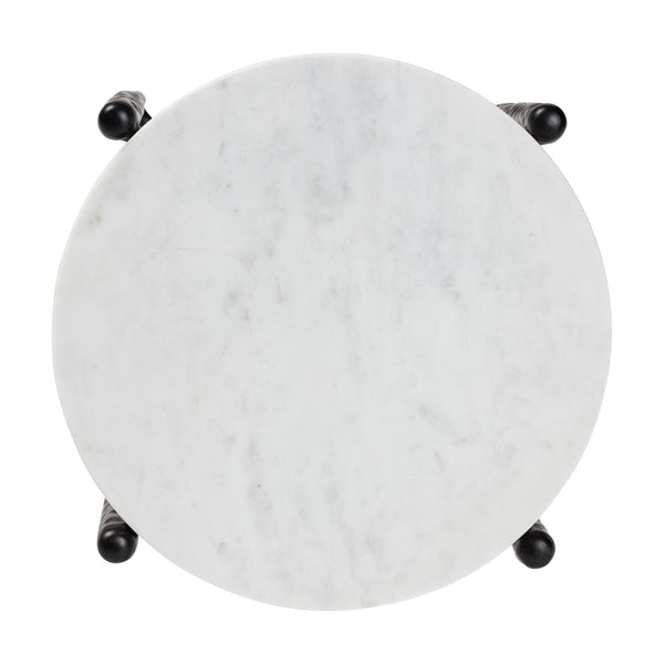 Baxton Studio Baxton Caledon Marble Side Table — Hand‑Forged Hammered Steel Frame, Compact Round Accent, Fully Assembled FUR6881-Marble Top Hammer Round-ET