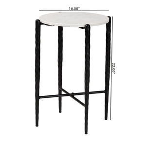 Baxton Studio Baxton Caledon Marble Side Table — Hand‑Forged Hammered Steel Frame, Compact Round Accent, Fully Assembled FUR6881-Marble Top Hammer Round-ET