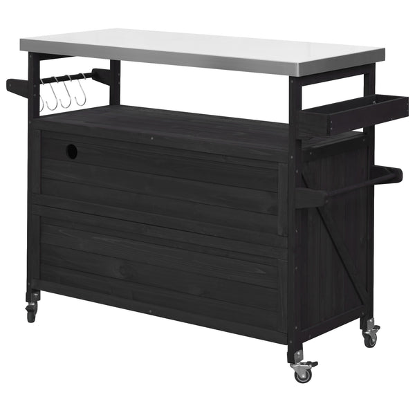 English Elm K&K Outdoor Kitchen Island Rolling Bar Cart with 1.2" 201 Stainless Top, Lockable Wheels, Spice Rack N707P235043B