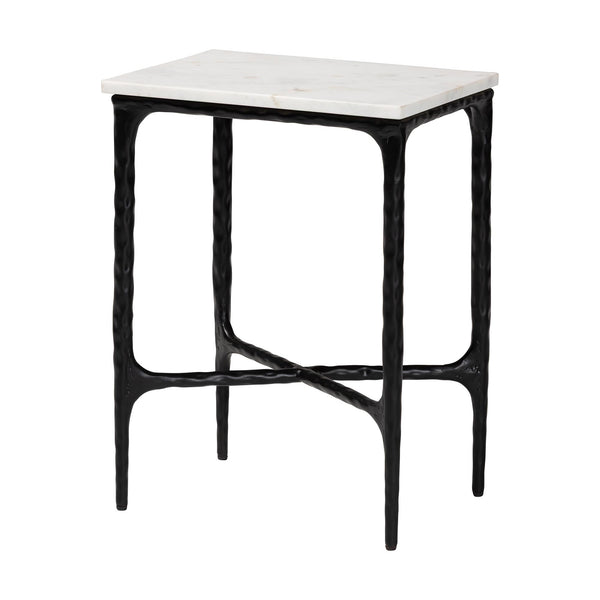 Baxton Studio Baxton Marble End Table With Hand-Forged Hammered Steel Frame, Solid Veined Top, Compact 16"W X 22"H FUR6882-Marble Top Hammer Rectangle-ET