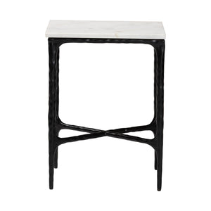 Baxton Studio Baxton Marble End Table With Hand-Forged Hammered Steel Frame, Solid Veined Top, Compact 16"W X 22"H FUR6882-Marble Top Hammer Rectangle-ET