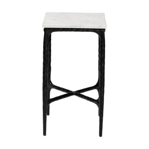 Baxton Studio Baxton Marble End Table With Hand-Forged Hammered Steel Frame, Solid Veined Top, Compact 16"W X 22"H FUR6882-Marble Top Hammer Rectangle-ET
