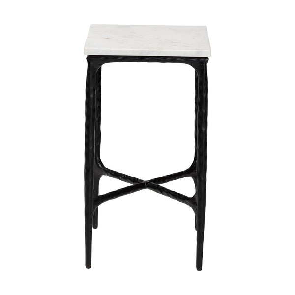 Baxton Studio Baxton Marble End Table With Hand-Forged Hammered Steel Frame, Solid Veined Top, Compact 16"W X 22"H FUR6882-Marble Top Hammer Rectangle-ET
