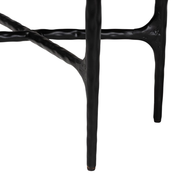 Baxton Studio Baxton Marble End Table With Hand-Forged Hammered Steel Frame, Solid Veined Top, Compact 16"W X 22"H FUR6882-Marble Top Hammer Rectangle-ET