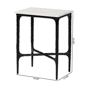 Baxton Studio Baxton Marble End Table With Hand-Forged Hammered Steel Frame, Solid Veined Top, Compact 16"W X 22"H FUR6882-Marble Top Hammer Rectangle-ET