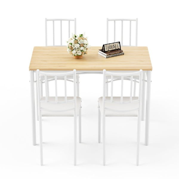 English Elm Dining Set for Four with Steel Frame Chairs and Particleboard Top Industrial Kitchen Natural,White W1162P430309