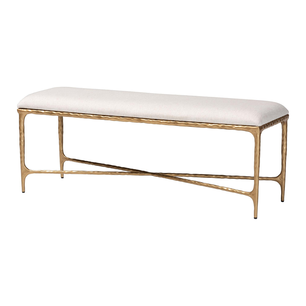 Baxton Studio Baxton Fumiye Bench – Hand-Forged Hammered Steel Base, Plush Cotton Upholstery, Modern Rustic Accent (48") FUR6883-Upholstered Hammer Base-Bench