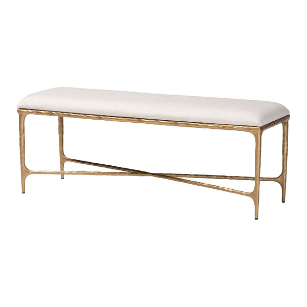 Baxton Studio Baxton Fumiye Bench – Hand-Forged Hammered Steel Base, Plush Cotton Upholstery, Modern Rustic Accent (48") FUR6883-Upholstered Hammer Base-Bench