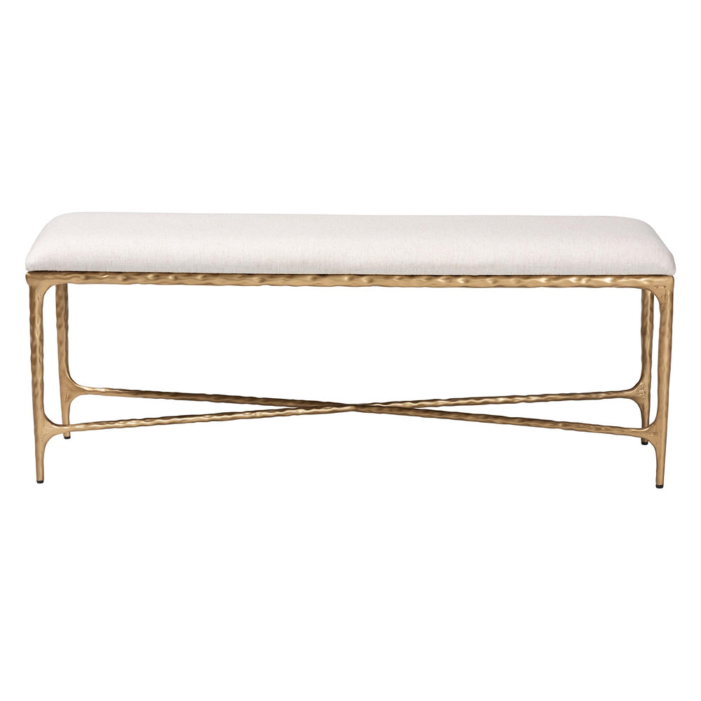 Baxton Studio Baxton Fumiye Bench – Hand-Forged Hammered Steel Base, Plush Cotton Upholstery, Modern Rustic Accent (48") FUR6883-Upholstered Hammer Base-Bench