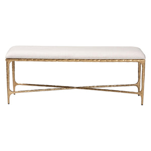 Baxton Studio Baxton Fumiye Bench – Hand-Forged Hammered Steel Base, Plush Cotton Upholstery, Modern Rustic Accent (48") FUR6883-Upholstered Hammer Base-Bench