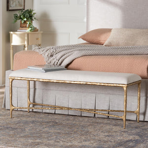 Baxton Studio Baxton Fumiye Bench – Hand-Forged Hammered Steel Base, Plush Cotton Upholstery, Modern Rustic Accent (48") FUR6883-Upholstered Hammer Base-Bench