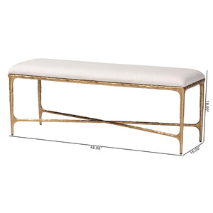Baxton Studio Baxton Fumiye Bench – Hand-Forged Hammered Steel Base, Plush Cotton Upholstery, Modern Rustic Accent (48") FUR6883-Upholstered Hammer Base-Bench
