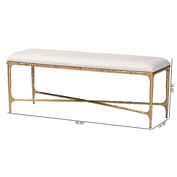 Baxton Studio Baxton Fumiye Bench – Hand-Forged Hammered Steel Base, Plush Cotton Upholstery, Modern Rustic Accent (48") FUR6883-Upholstered Hammer Base-Bench