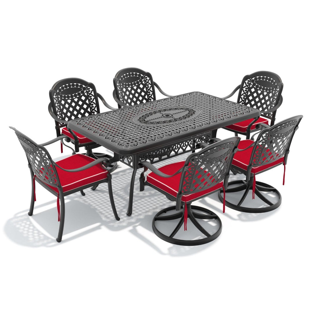English Elm 7-piece Cast Aluminum Outdoor Dining Set with Swivel Chairs and Powder Coated Frame W1710S00373