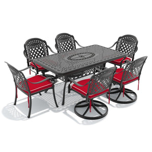 English Elm 7-piece Cast Aluminum Outdoor Dining Set with Swivel Chairs and Powder Coated Frame W1710S00373