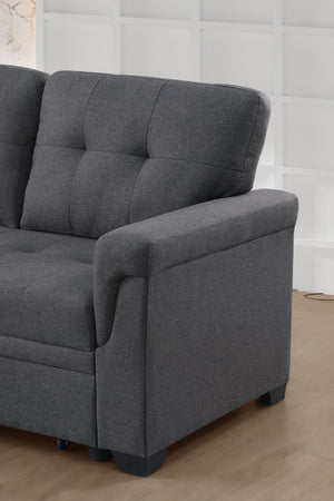 English Elm Convertible L-shaped Sectional Sofa with Hidden Storage and Linen Fabric Sleeper B102S00099