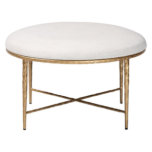 Baxton Studio Baxton Fumiye Round Cocktail Ottoman — Hand-Forged Gold Steel Base, Plush Cotton Seat, 30" Diameter FUR6884-Upholstered Hammer Base-Ottoman