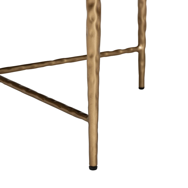 Baxton Studio Baxton Fumiye Round Cocktail Ottoman — Hand-Forged Gold Steel Base, Plush Cotton Seat, 30" Diameter FUR6884-Upholstered Hammer Base-Ottoman