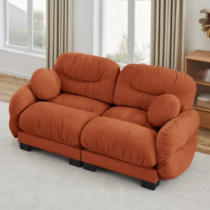 English Elm Pleated Chenille Two Seater Modular Sofa with Curved Armrests and Ergonomic Foam Cushions Orange W5656S00064