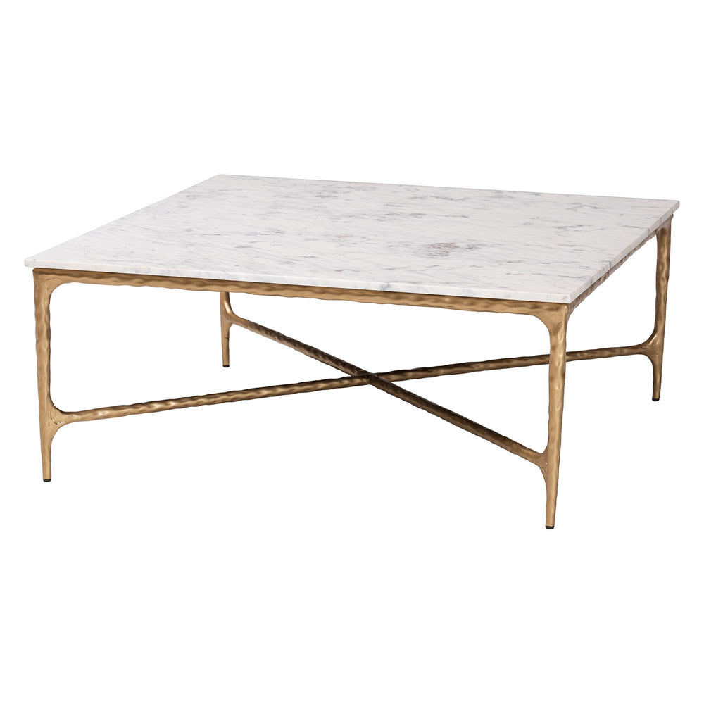 Baxton Studio Baxton Akanji Marble Coffee Table — Hand-Forged Hammered Steel Frame, Square Rustic Modern Accent FUR6885-Natural Marble Top Square-CT