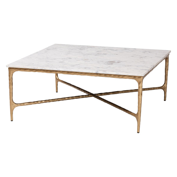 Baxton Studio Baxton Akanji Marble Coffee Table — Hand-Forged Hammered Steel Frame, Square Rustic Modern Accent FUR6885-Natural Marble Top Square-CT