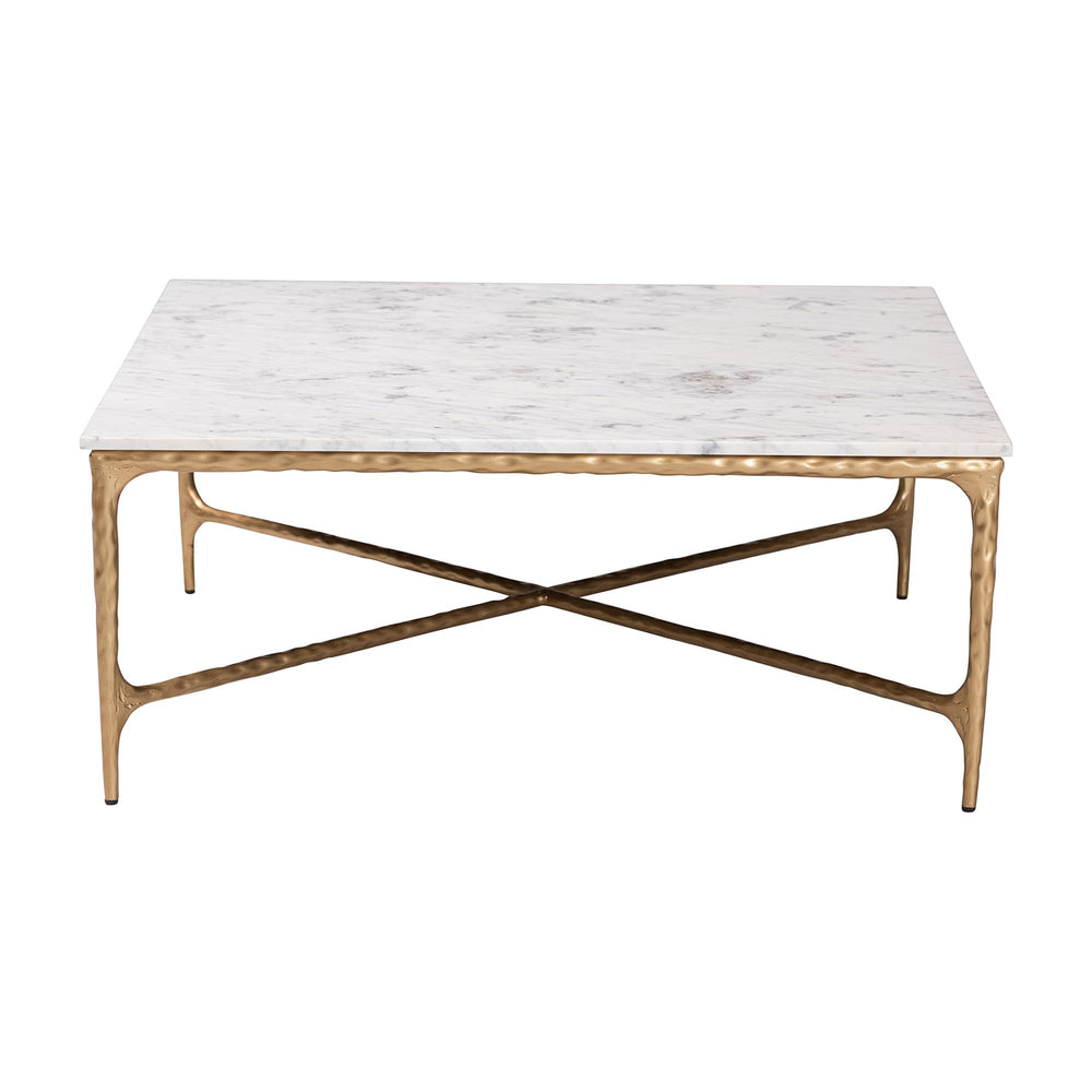 Baxton Studio Baxton Akanji Marble Coffee Table — Hand-Forged Hammered Steel Frame, Square Rustic Modern Accent FUR6885-Natural Marble Top Square-CT
