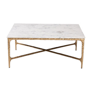 Baxton Studio Baxton Akanji Marble Coffee Table — Hand-Forged Hammered Steel Frame, Square Rustic Modern Accent FUR6885-Natural Marble Top Square-CT