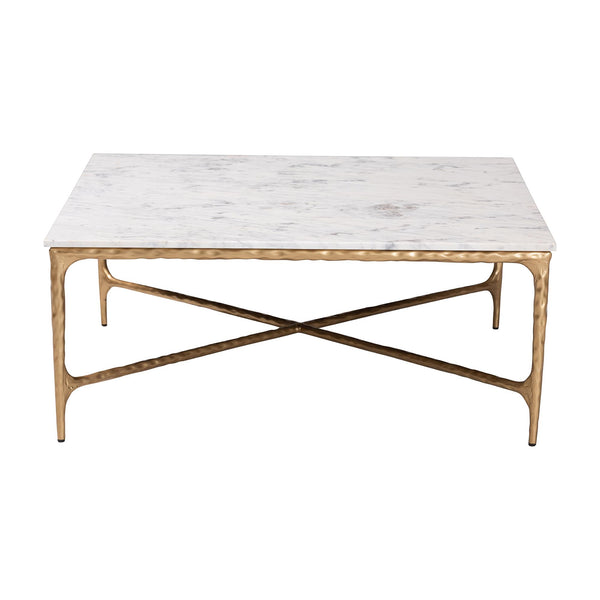 Baxton Studio Baxton Akanji Marble Coffee Table — Hand-Forged Hammered Steel Frame, Square Rustic Modern Accent FUR6885-Natural Marble Top Square-CT