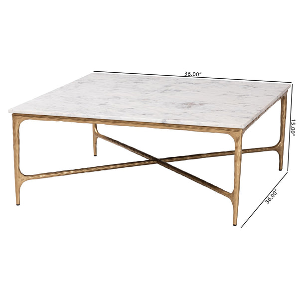 Baxton Studio Baxton Akanji Marble Coffee Table — Hand-Forged Hammered Steel Frame, Square Rustic Modern Accent FUR6885-Natural Marble Top Square-CT