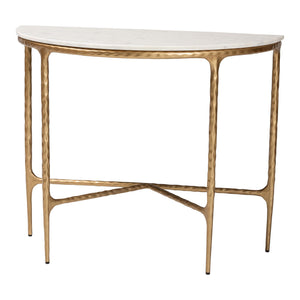 Baxton Studio Baxton Akanji Half-Moon Marble Console Table With Hand-Forged Hammered Steel Frame, 36"W FUR6886-Natural Marble Top D-Console Table