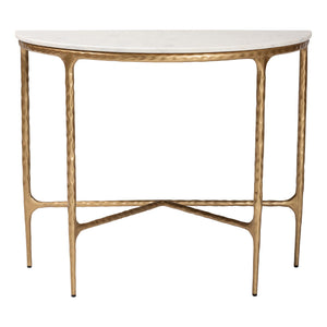 Baxton Studio Baxton Akanji Half-Moon Marble Console Table With Hand-Forged Hammered Steel Frame, 36"W FUR6886-Natural Marble Top D-Console Table