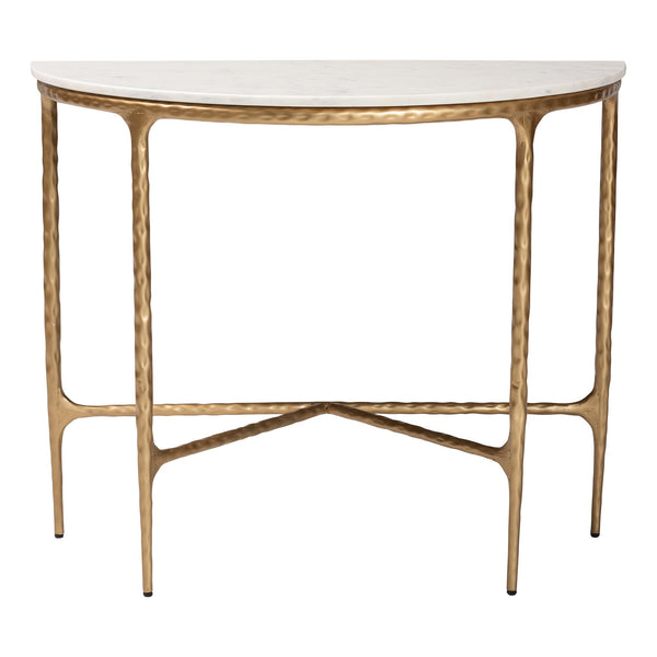Baxton Studio Baxton Akanji Half-Moon Marble Console Table With Hand-Forged Hammered Steel Frame, 36"W FUR6886-Natural Marble Top D-Console Table