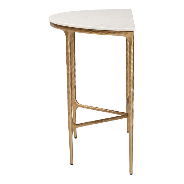 Baxton Studio Baxton Akanji Half-Moon Marble Console Table With Hand-Forged Hammered Steel Frame, 36"W FUR6886-Natural Marble Top D-Console Table