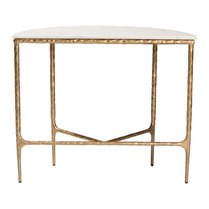 Baxton Studio Baxton Akanji Half-Moon Marble Console Table With Hand-Forged Hammered Steel Frame, 36"W FUR6886-Natural Marble Top D-Console Table