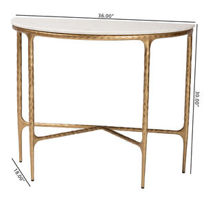 Baxton Studio Baxton Akanji Half-Moon Marble Console Table With Hand-Forged Hammered Steel Frame, 36"W FUR6886-Natural Marble Top D-Console Table