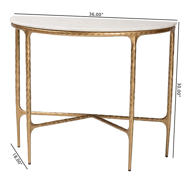Baxton Studio Baxton Akanji Half-Moon Marble Console Table With Hand-Forged Hammered Steel Frame, 36"W FUR6886-Natural Marble Top D-Console Table