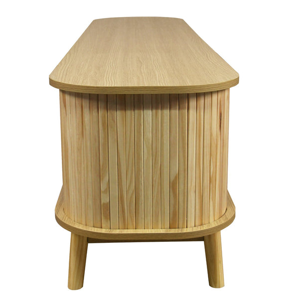 English Elm Rattan Modern Farmhouse TV Stand for TVs up to 75" – Sliding Doors, Rattan Drawers, Solid Wood Legs N710P174917Q