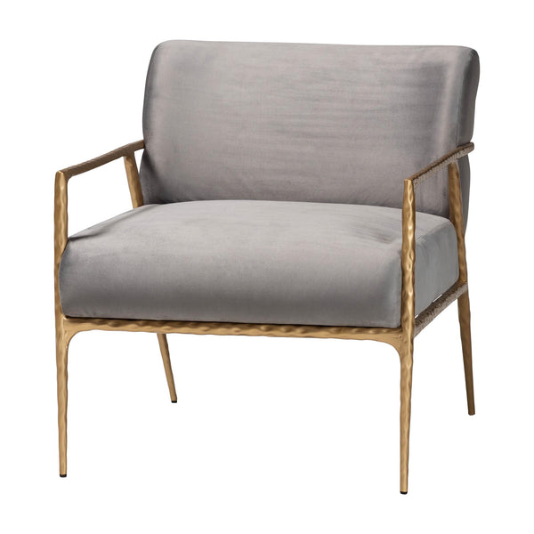 Baxton Studio Baxton Ilmari Velvet Lounge Chair — Hand‑Forged Hammered Metal Frame, Deep Seat, Plush Velvet Comfort FUR6887-Upholstered/Metal Frame-CC