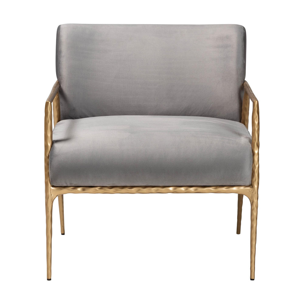Baxton Studio Baxton Ilmari Velvet Lounge Chair — Hand‑Forged Hammered Metal Frame, Deep Seat, Plush Velvet Comfort FUR6887-Upholstered/Metal Frame-CC