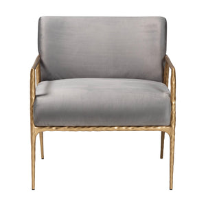 Baxton Studio Baxton Ilmari Velvet Lounge Chair — Hand‑Forged Hammered Metal Frame, Deep Seat, Plush Velvet Comfort FUR6887-Upholstered/Metal Frame-CC
