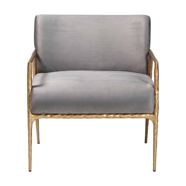 Baxton Studio Baxton Ilmari Velvet Lounge Chair — Hand‑Forged Hammered Metal Frame, Deep Seat, Plush Velvet Comfort FUR6887-Upholstered/Metal Frame-CC