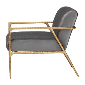Baxton Studio Baxton Ilmari Velvet Lounge Chair — Hand‑Forged Hammered Metal Frame, Deep Seat, Plush Velvet Comfort FUR6887-Upholstered/Metal Frame-CC